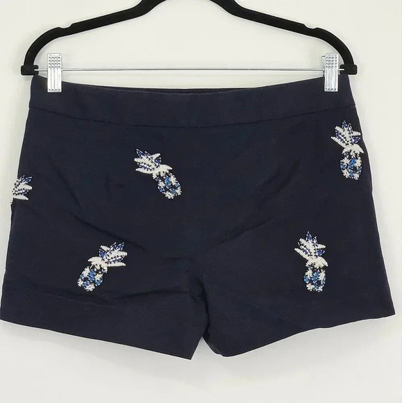Loft navy blue embellished pineapple shorts stitched and beaded detailing - Picture 6 of 9